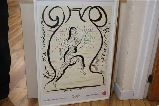 David Hockney, print for The Obscenity Fund, Richard, Jim and Felix, signed in the plate, 58 x 90cm and a group